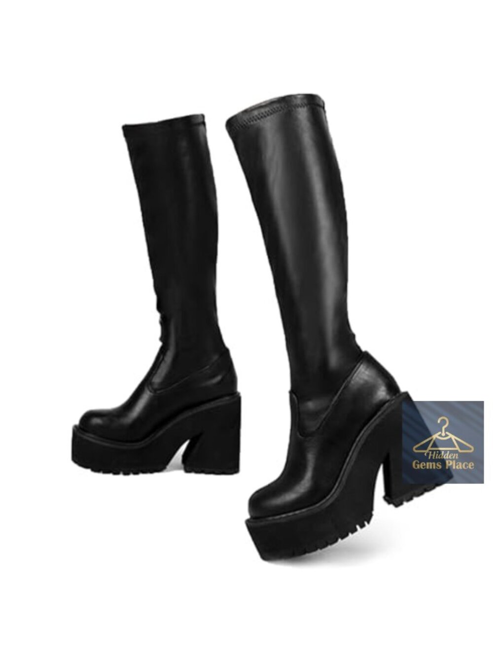 Knee High Platform Boots Chunky Wedge Heel Elastic Tall Boots